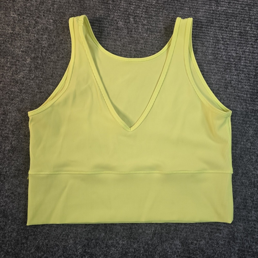 Lululemon Tank Top Women XL Neon Yellow V Neck Sleeveless Ribbed Knit Running